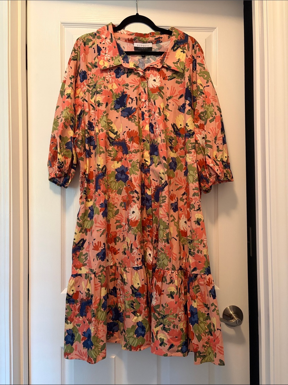 Eloquii Coral Floral Button-Front Dress with Blue and Green Accents, Size 28 NWT - Picture 2 of 7